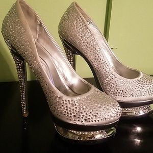 Silver rhinestone stiletto heels